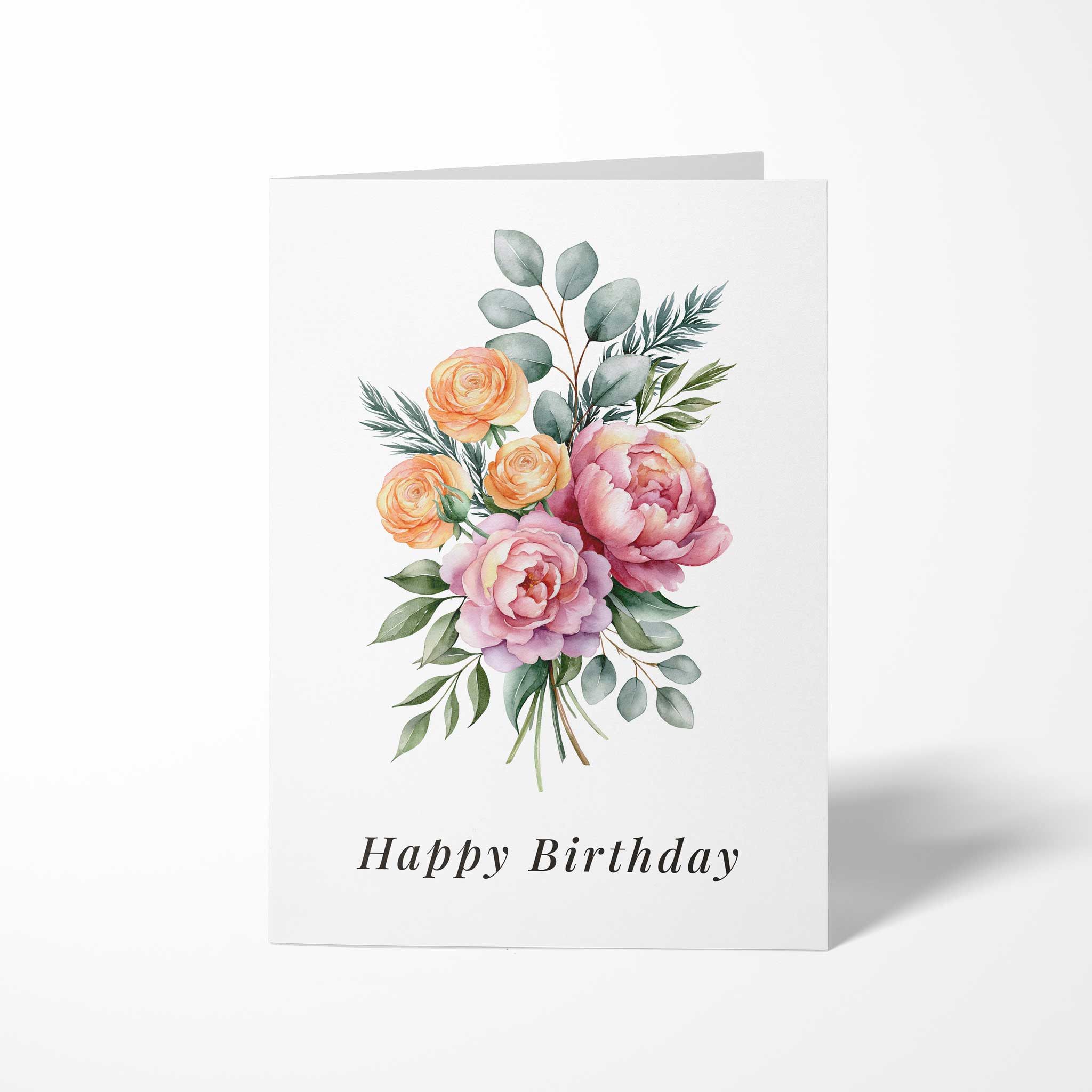 Geburtstagskarte „Aquarell-Blumen" B6 mit Happy-Birthday-Schriftzug