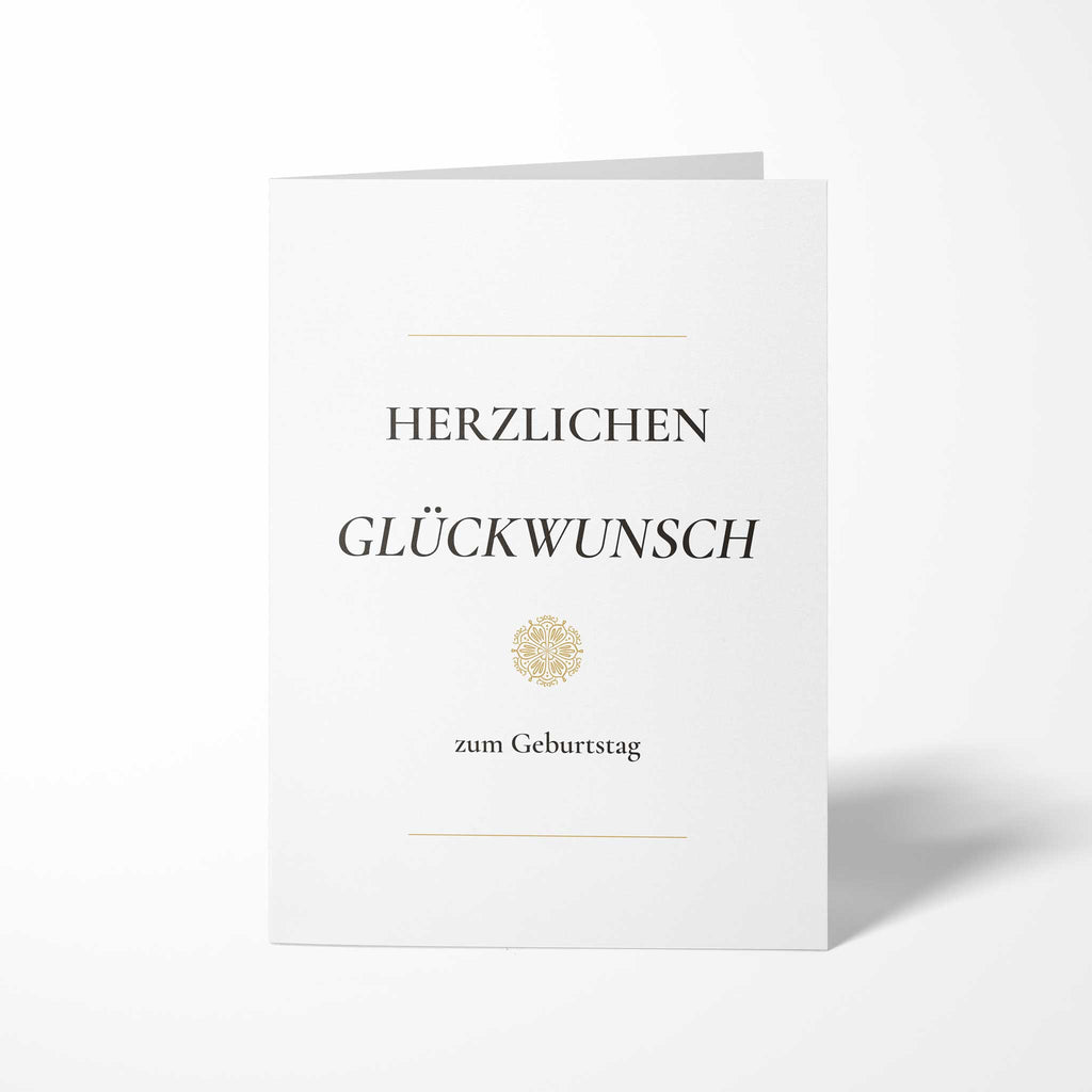 Geburtstagskarte „Herzlichen Glückwunsch" B6 mit Antiqua-Typografie und Goldakzenten