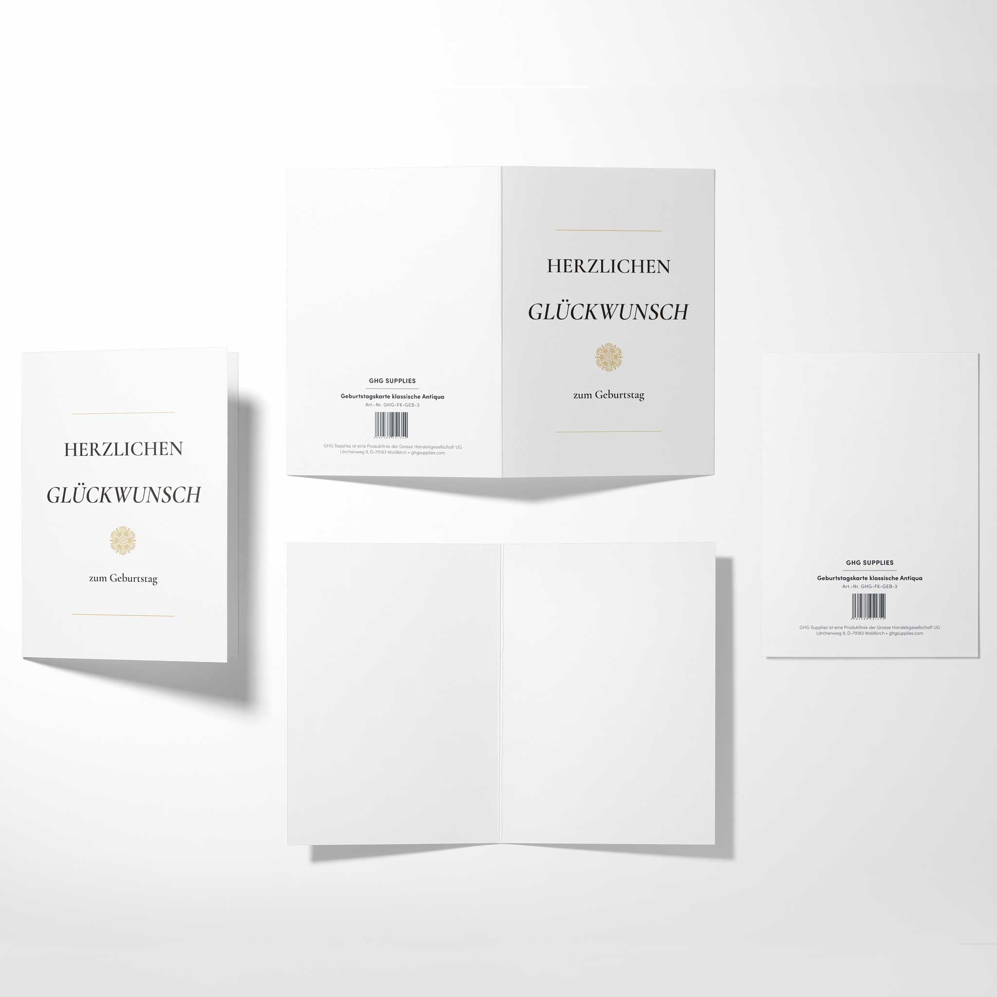 Geburtstagskarte „Herzlichen Glückwunsch" von allen Seiten
