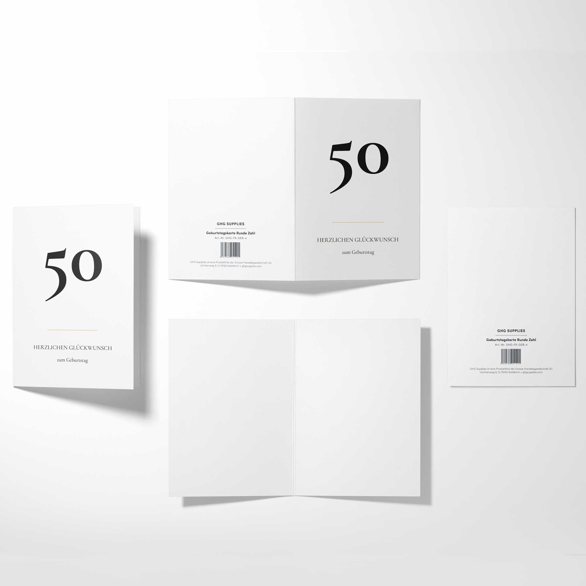 Geburtstagskarte zum 50. Geburtstag B6 von allen Seiten