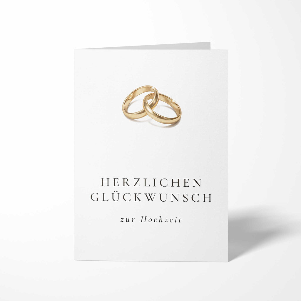 Hochzeitskarte „Goldringe" B6 mit Herzlichen-Glückwunsch-Schriftzug
