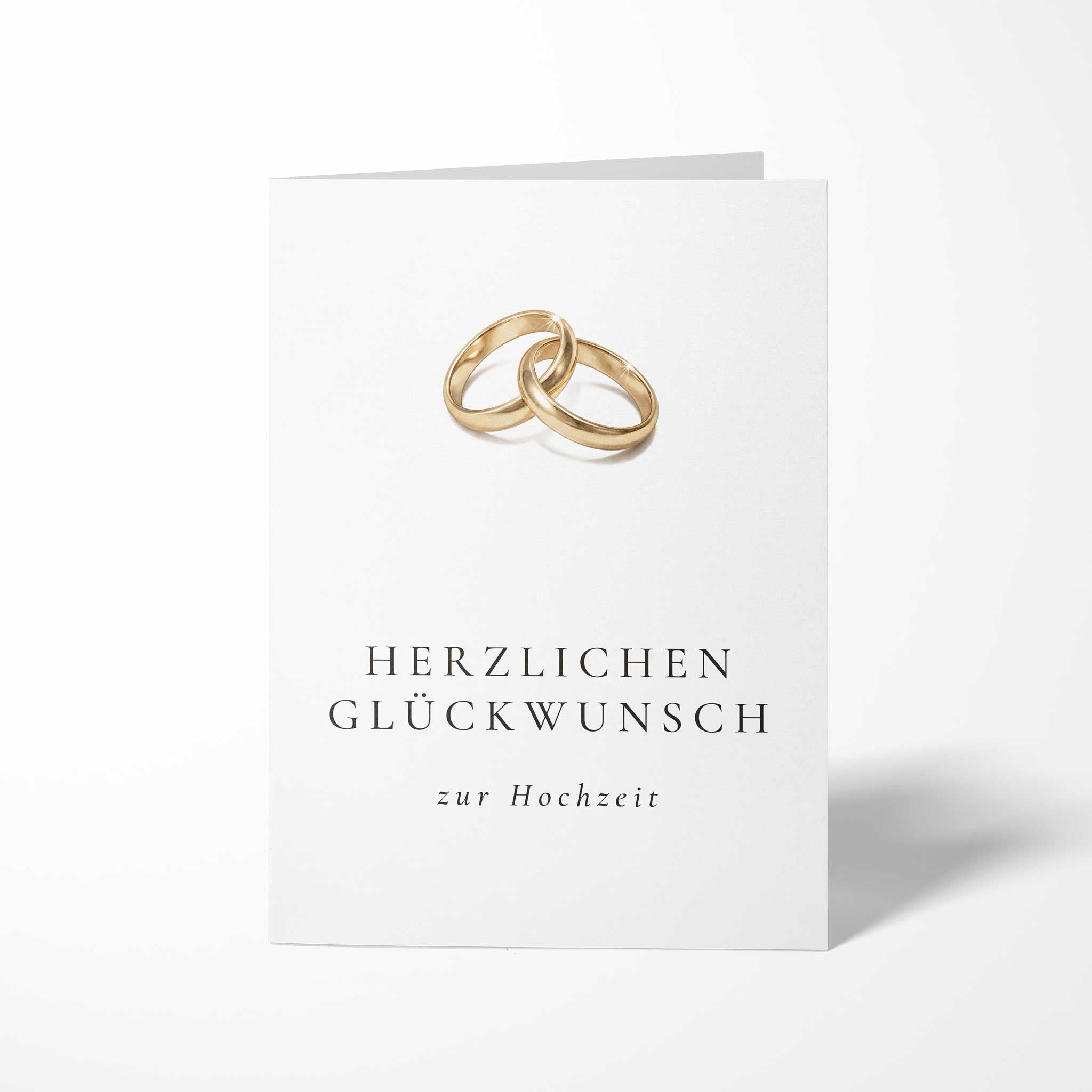 Hochzeitskarte „Goldringe" B6 mit Herzlichen-Glückwunsch-Schriftzug