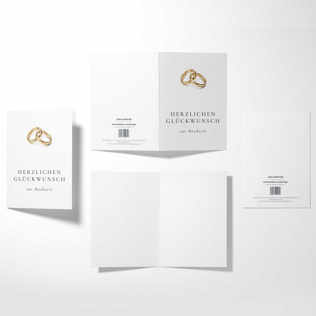 Hochzeitskarte Goldringe von allen Seiten