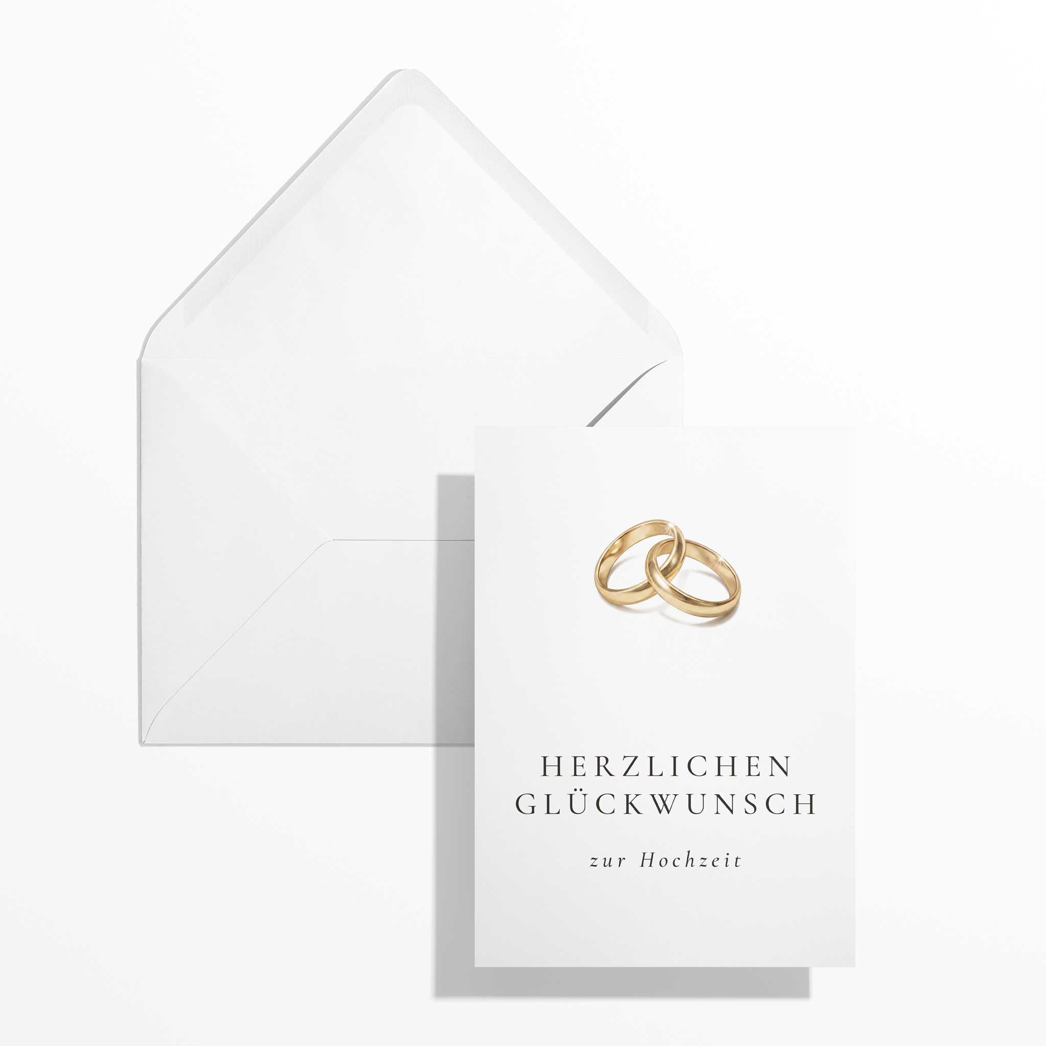 Hochzeitskarte Goldringe mit Umschlag