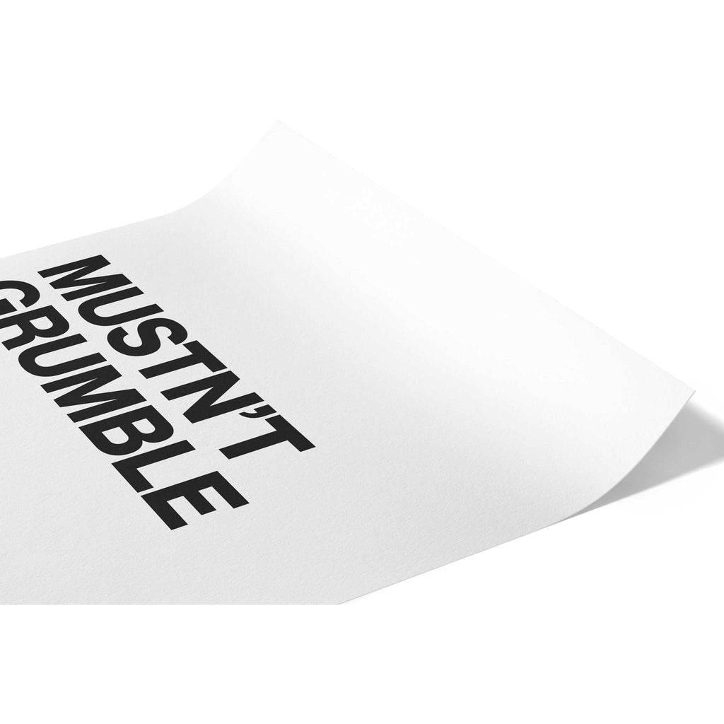 Mustn't Grumble – Typografie-Poster mit englischem Humor